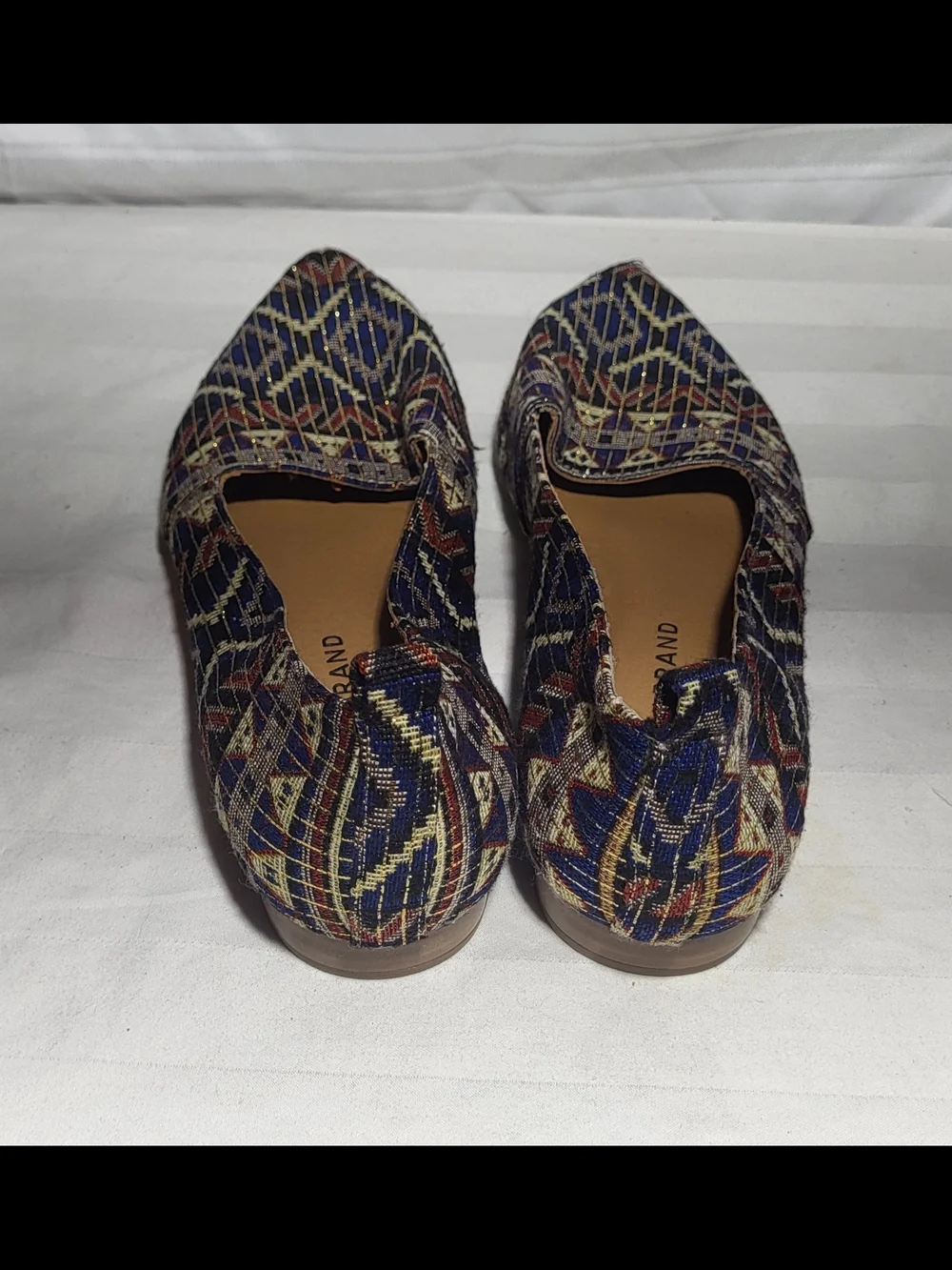 Lucky Brand Multicolor Geometric Pointed Toe Flats - Navy, Brown, Cream